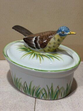 Vintage Apilco France 3-Dimensional Bird Figurine Covered Tureen Dish Porcelain